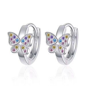 NEW ✨ 925 Silver Rainbow Zircon Butterfly Hoop Earrings | Allergy Free Gift